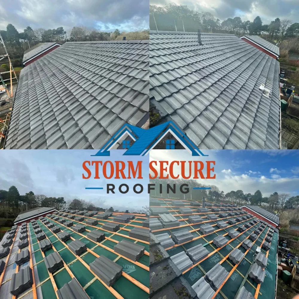 Grey tile re-roof: battens, membrane and new tiles