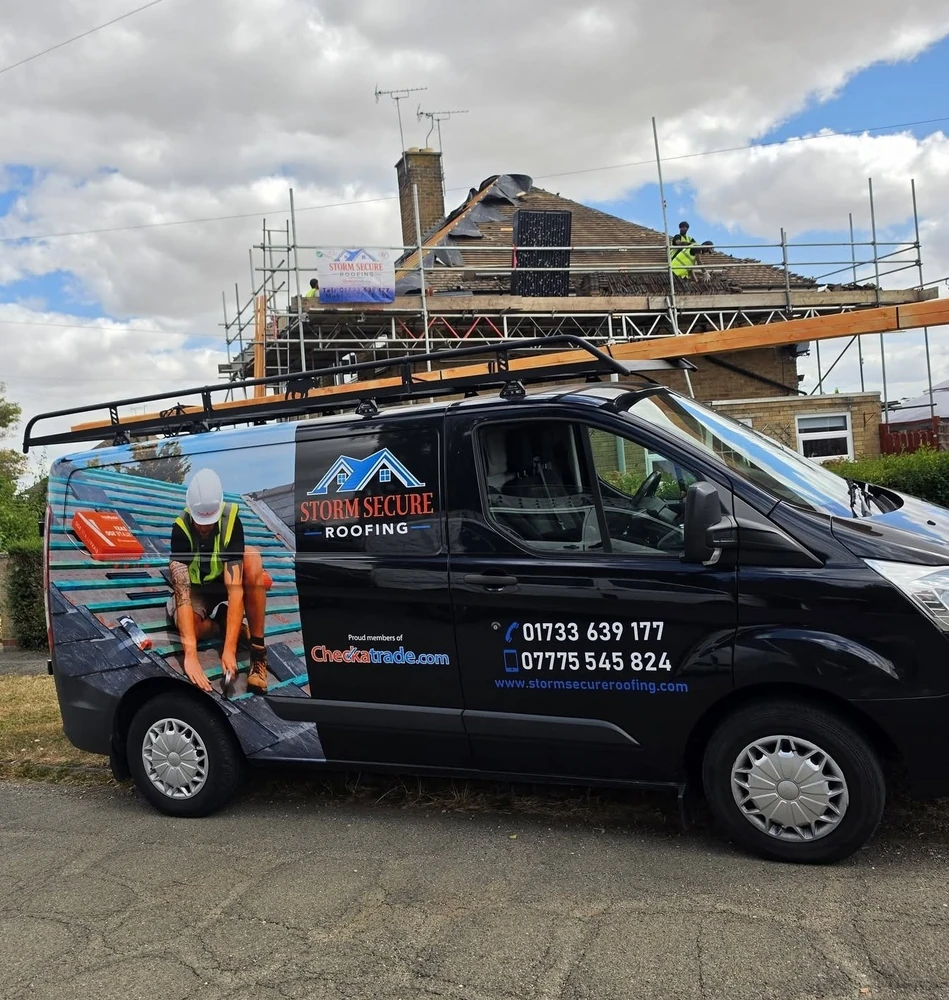 Storm Secure Roofing van on site in Peterborough
